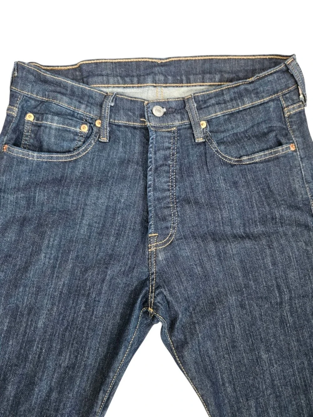 Levis 501 Button Fly Mens Dark Wash Blue Jeans 32X27‎